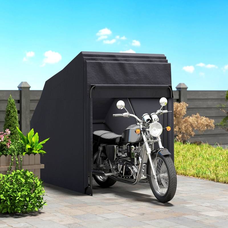 Abri moto pliable Tissu Oxford 600D extérieur imperméable et anti-UV 345x135x191cm Noir - ComfortXL Outdoor Living - Image 1