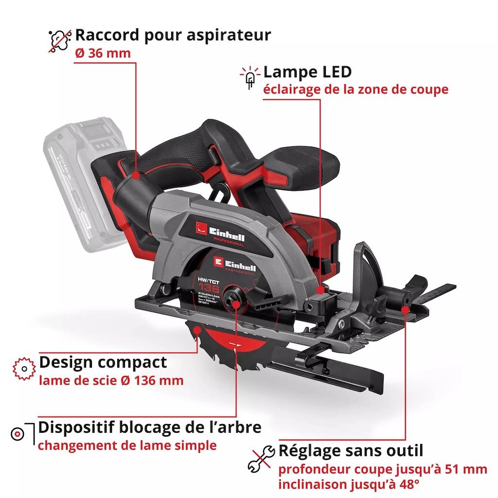 Einhell - Scie circulaire portative sans fil - TP-CS 18/136-C Li BL-Solo - Ø 136 mm - Profondeur de coupe 51 mm - Brushless - Einhell - Image 4
