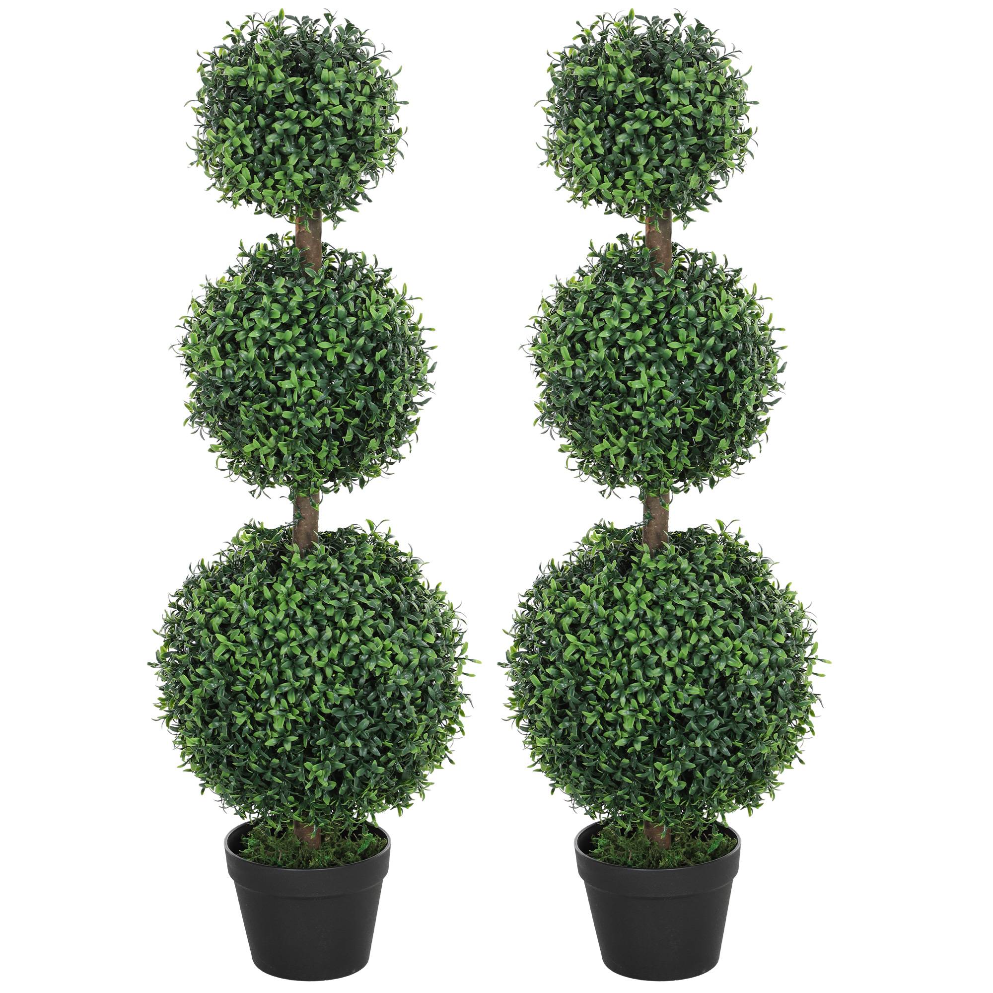 Lot de 2 arbres artificiels 101,6 cm 3 boules de buis topiaires fausse plante PE avec pot intérieur et extérieur - Image 2