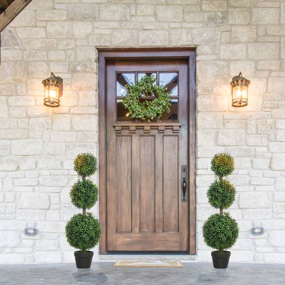 Lot de 2 arbres artificiels 101,6 cm 3 boules de buis topiaires fausse plante PE avec pot intérieur et extérieur - Image 9