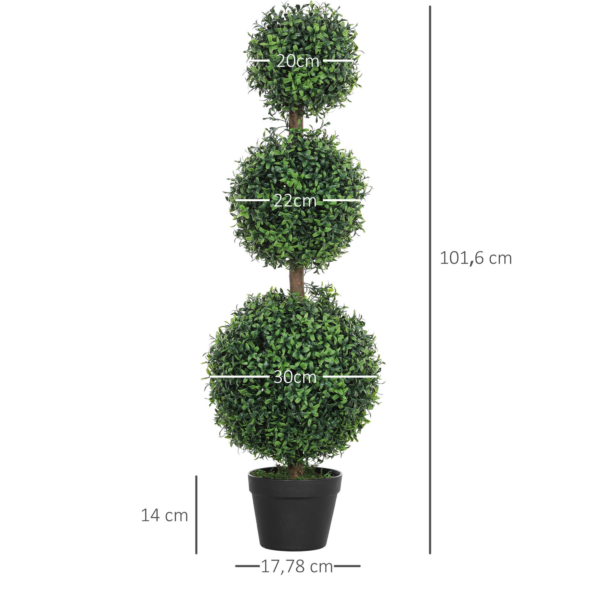 Lot de 2 arbres artificiels 101,6 cm 3 boules de buis topiaires fausse plante PE avec pot intérieur et extérieur - Image 5