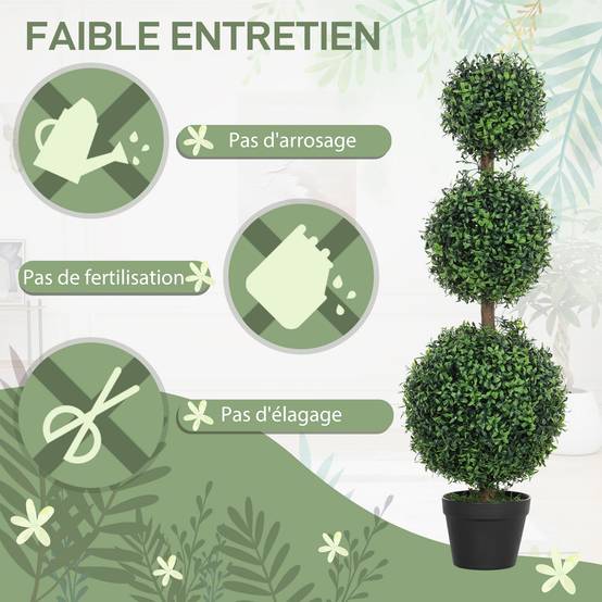 Lot de 2 arbres artificiels 101,6 cm 3 boules de buis topiaires fausse plante PE avec pot intérieur et extérieur - Image 8