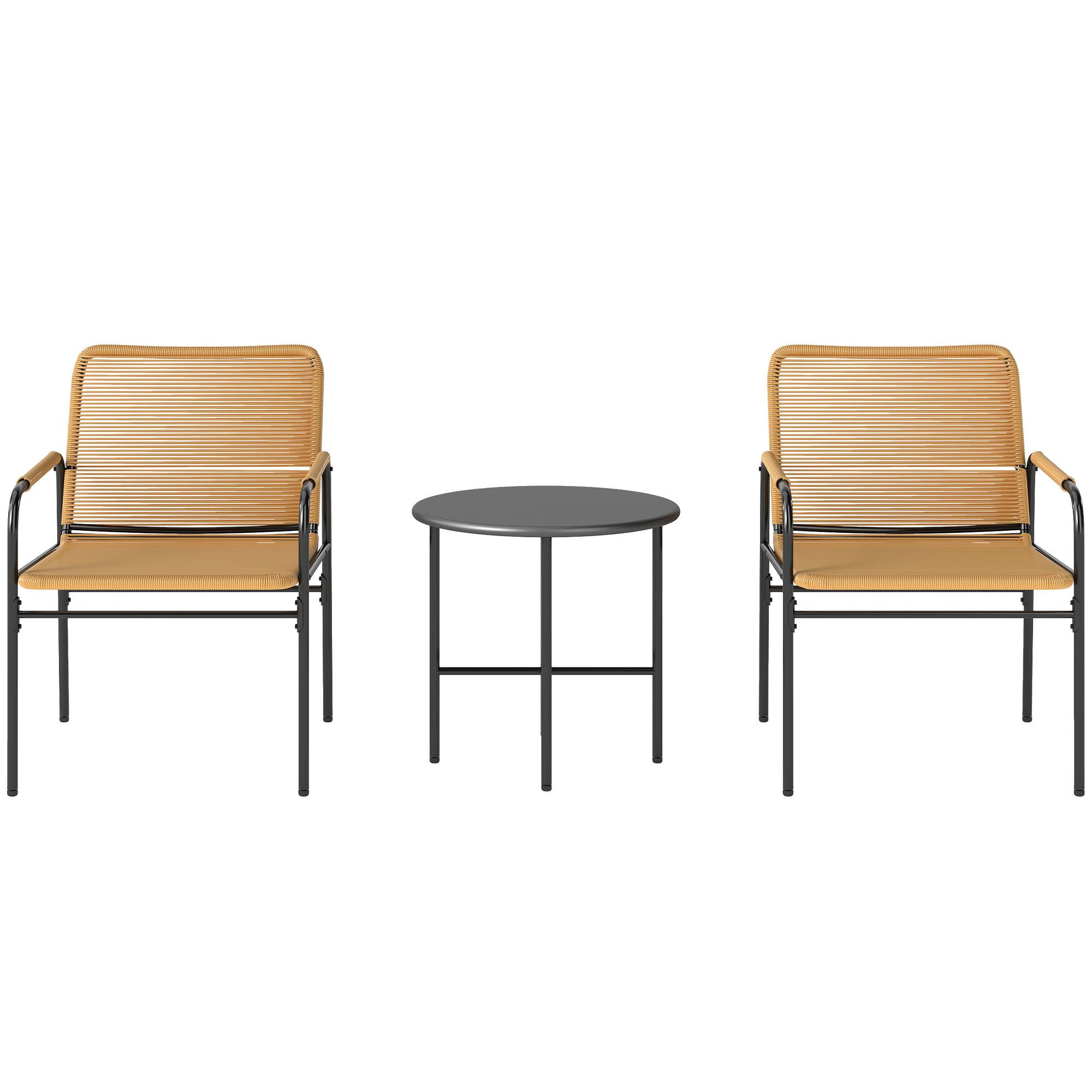 ComfortXL - Salon de jardin 2 places acier résine tressée jaune 3 pièces avec table ronde pour balcon terrasse extérieur - Image 10