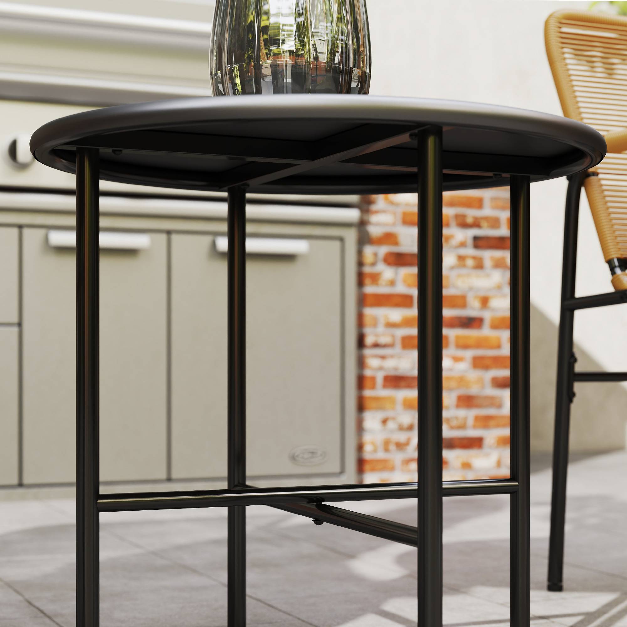 ComfortXL - Salon de jardin 2 places acier résine tressée jaune 3 pièces avec table ronde pour balcon terrasse extérieur - Image 9