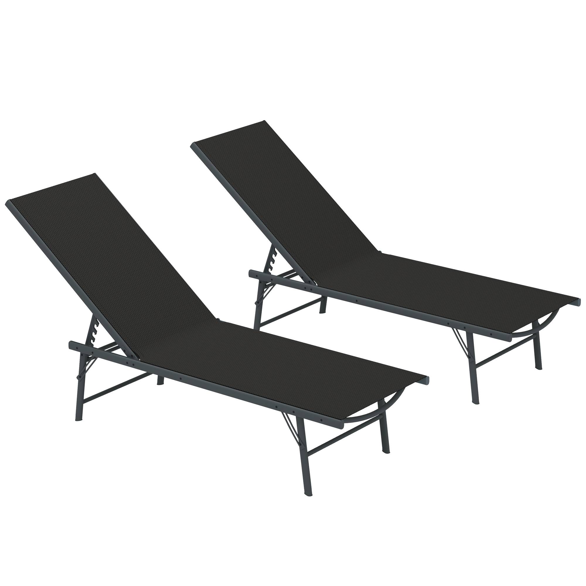 Lot de 2 bain de soleil chaise longue pliante textilène transat - 164x54x84cm Métal Noir fr67 - Image 1