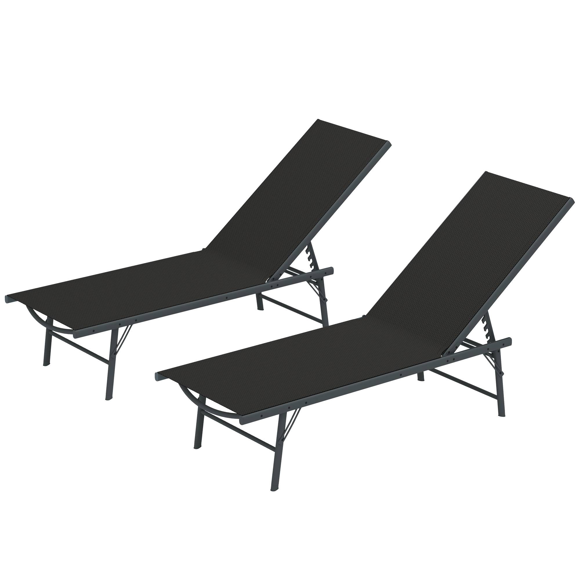 Lot de 2 bain de soleil chaise longue pliante textilène transat - 164x54x84cm Métal Noir fr67 - Image 2