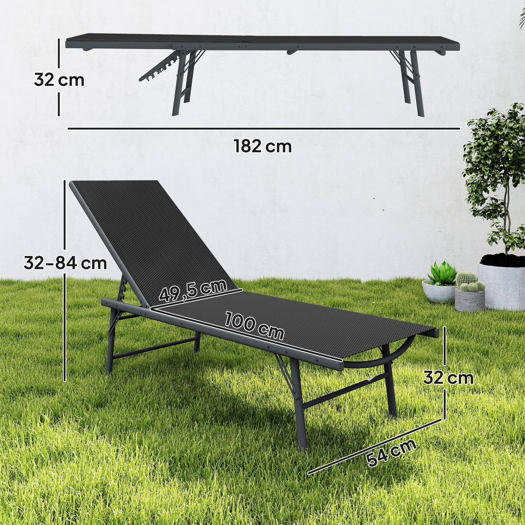 Lot de 2 bain de soleil chaise longue pliante textilène transat - 164x54x84cm Métal Noir fr67 - Image 5