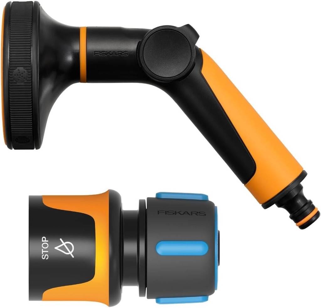 Fiskars - Pistolet d'arrosage - Multi 5 fonctions avec raccord STOP - set de pulvérisation universel - Image 1