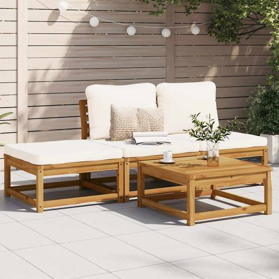 ComfortXL - Petit Salon de Jardin 4 Pièces Bois d'Acacia Tropical avec Table Basse pour Balcon Coussins Crème – ComfortXL Outdoor Living - Image 1