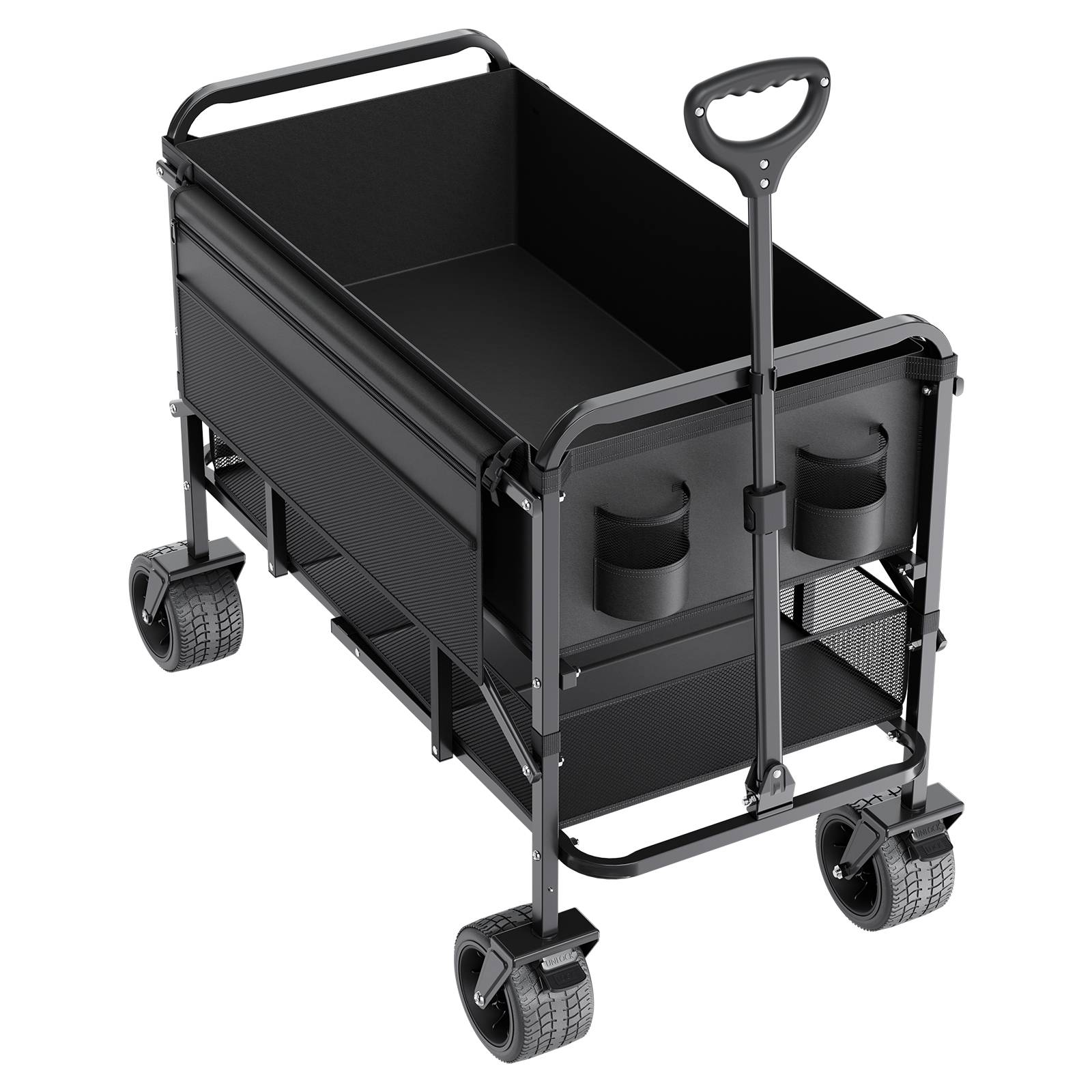 VEVOR Chariot jardin pliable 300 L, 2 niveaux, capacité 204.12 kg, roues tout-terrain, pour extérieur, camping. - Image 9