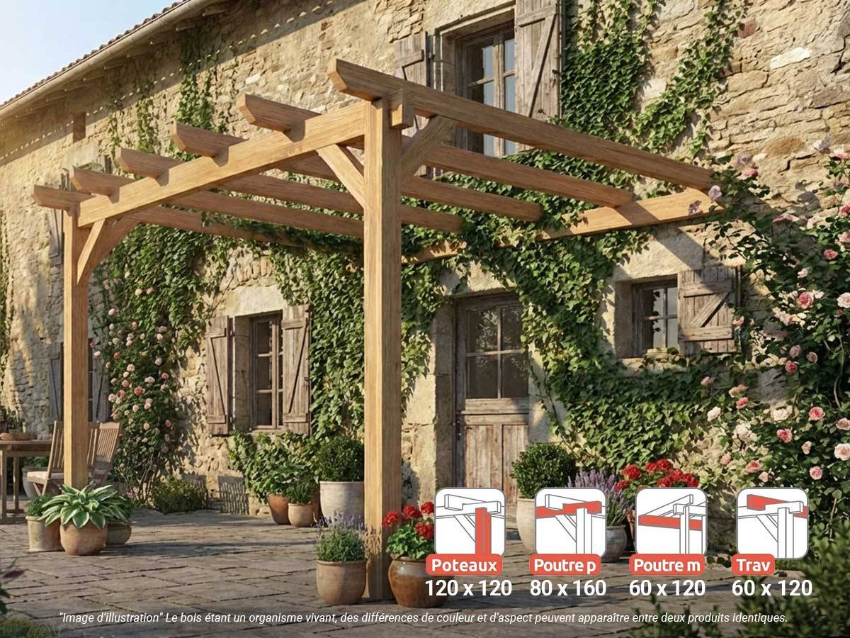 Pergola adossée en lamellé-collé Versailles 400 x 400 cm + 2 supports poteaux - Maderland - Image 2