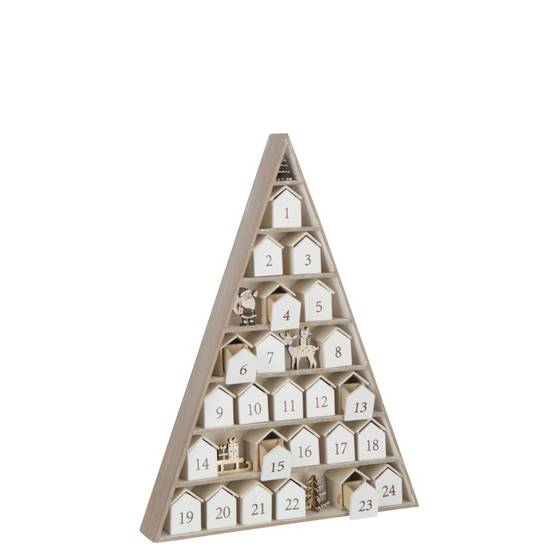 Calendrier de l'Avent arbre en contreplaqué blanc 32x5.5x45 cm - J-Line - Image 1