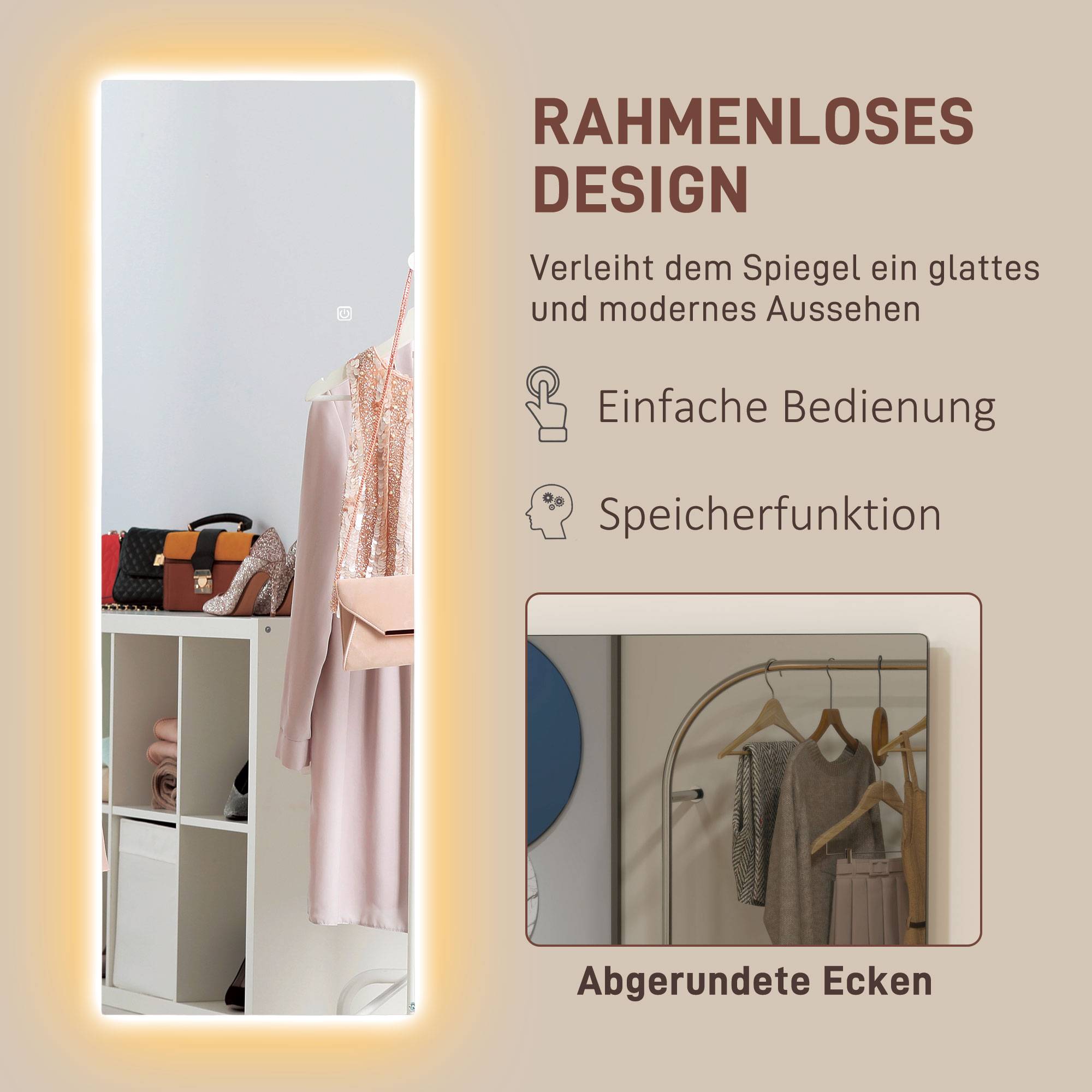 Miroir Mural LED 40x120cm Verre Trempé Tactile 3 Couleurs Dimmable Chambre - ComfortXL Outdoor Living - Image 6