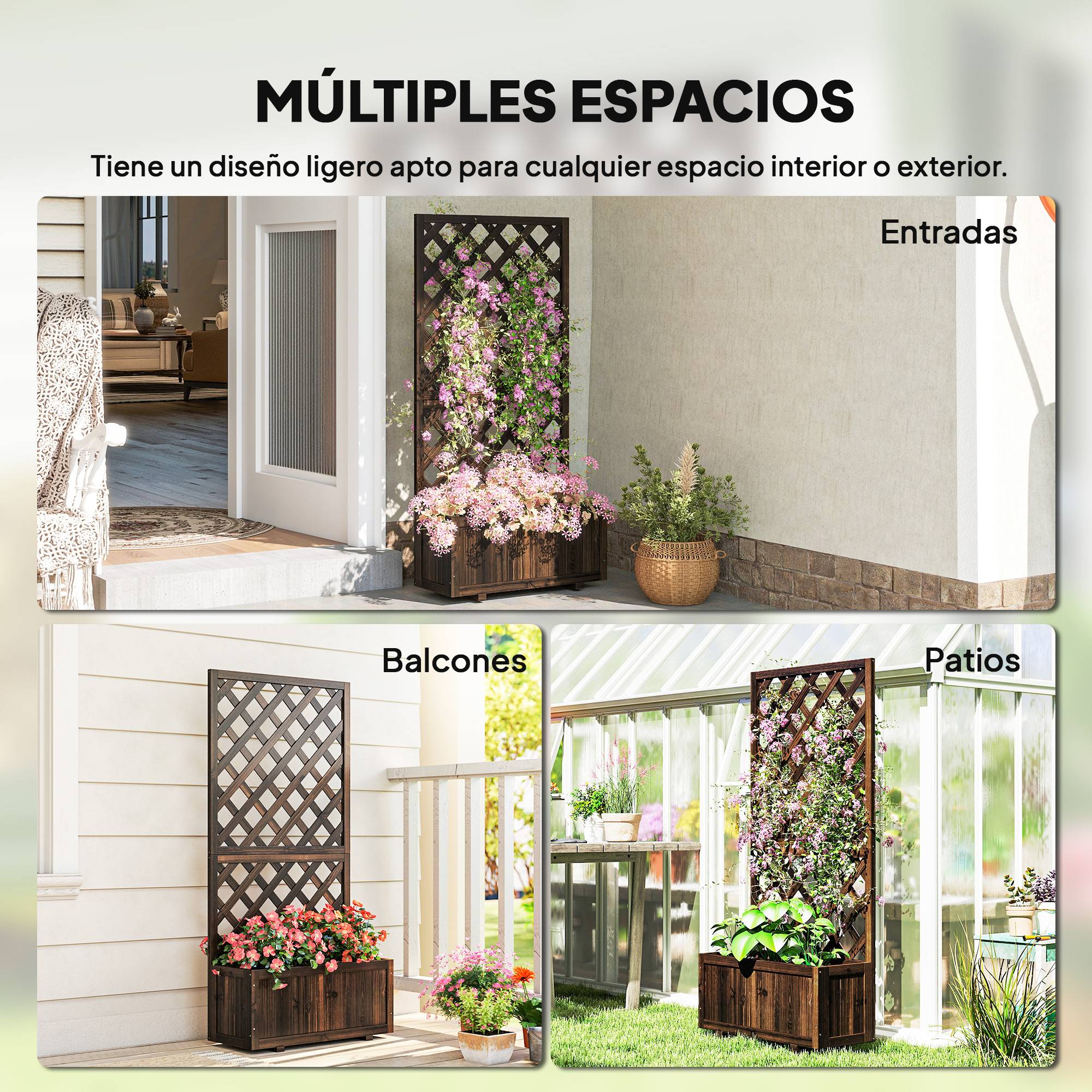 Jardinière treillis en bois, pot de fleurs de jardin avec support pour plantes grimpantes, 72,5 x 31,5 x 149,5 cm, carbonisé - Image 8