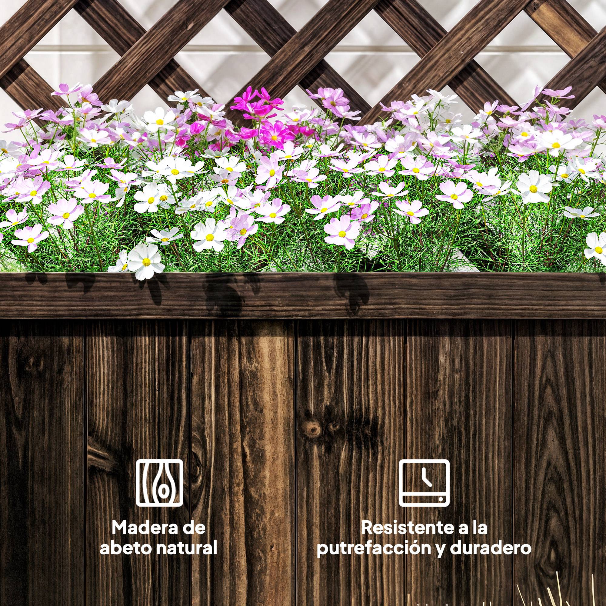 Jardinière treillis en bois, pot de fleurs de jardin avec support pour plantes grimpantes, 72,5 x 31,5 x 149,5 cm, carbonisé - Image 9