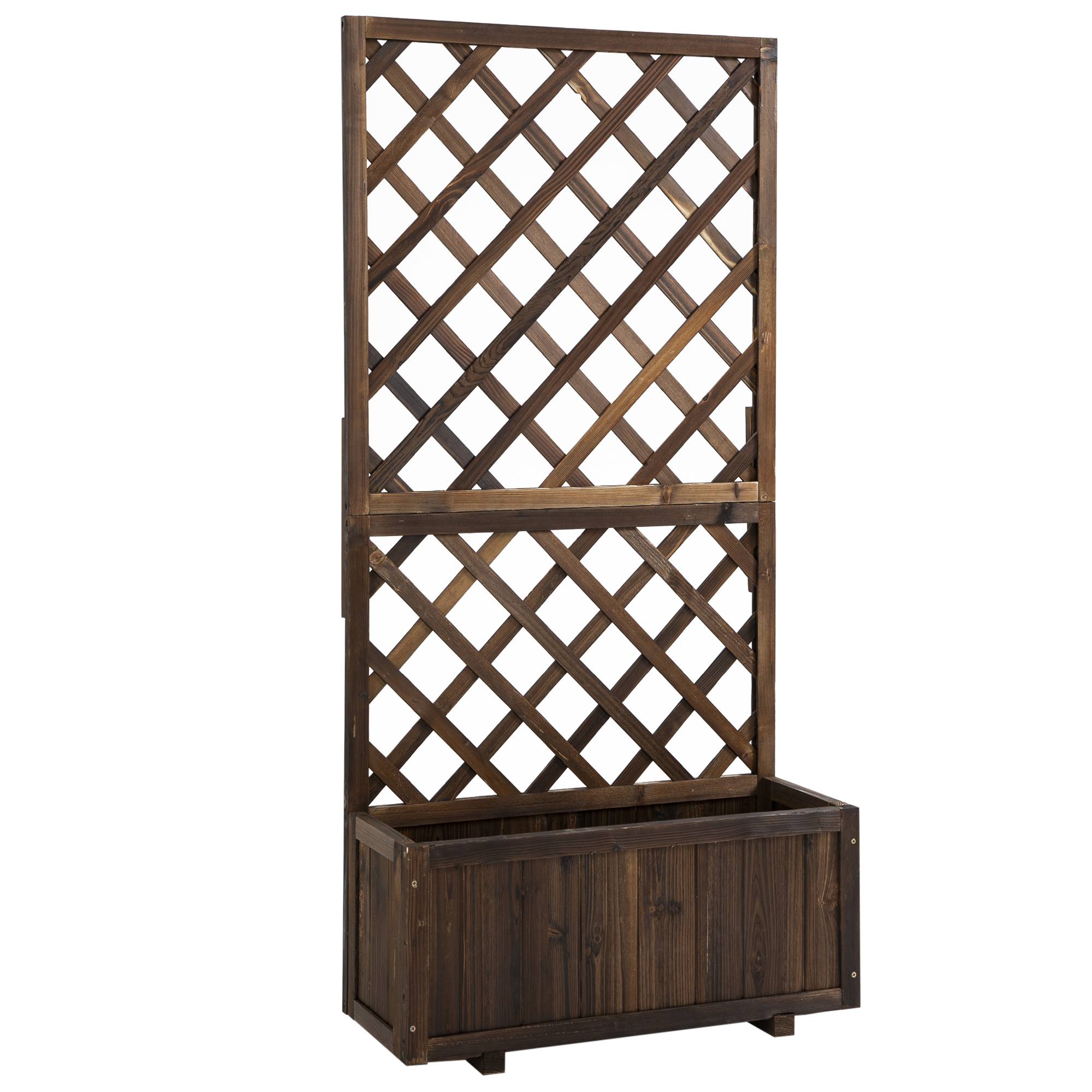 Jardinière treillis en bois, pot de fleurs de jardin avec support pour plantes grimpantes, 72,5 x 31,5 x 149,5 cm, carbonisé - Image 1
