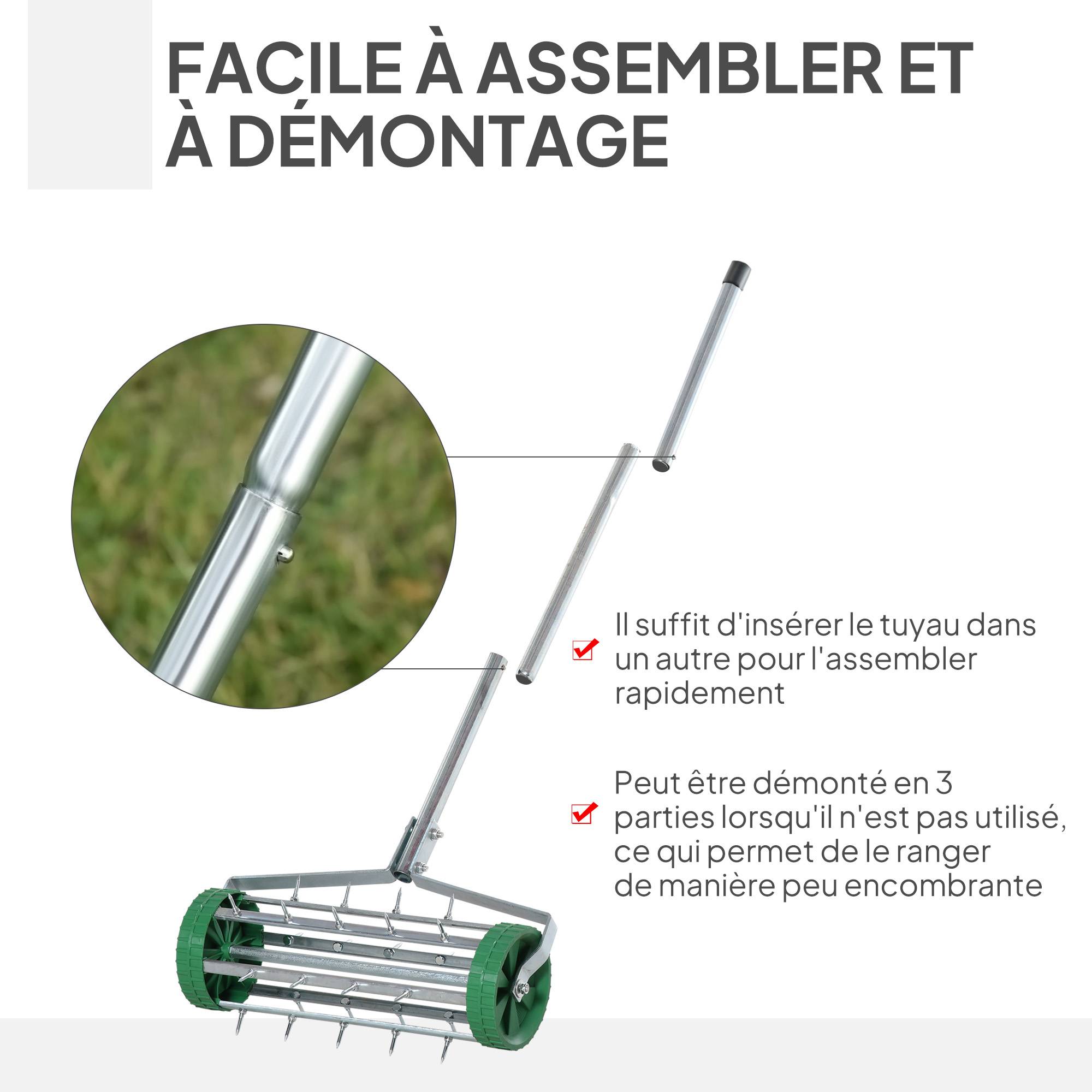 ComfortXL - Rouleau aérateur pelouse acier galvanisé vert 42 cm manche télescopique jardin - ComfortXL Outdoor Living - Image 6
