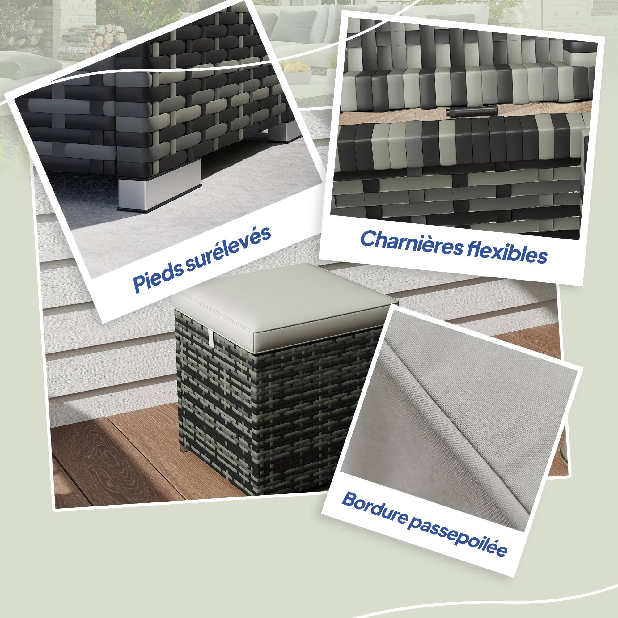 Lot de 2 tabourets de jardin avec rangement rotin PE gris clair 40 x 40 x 41 cm - PANGIVO - Image 10