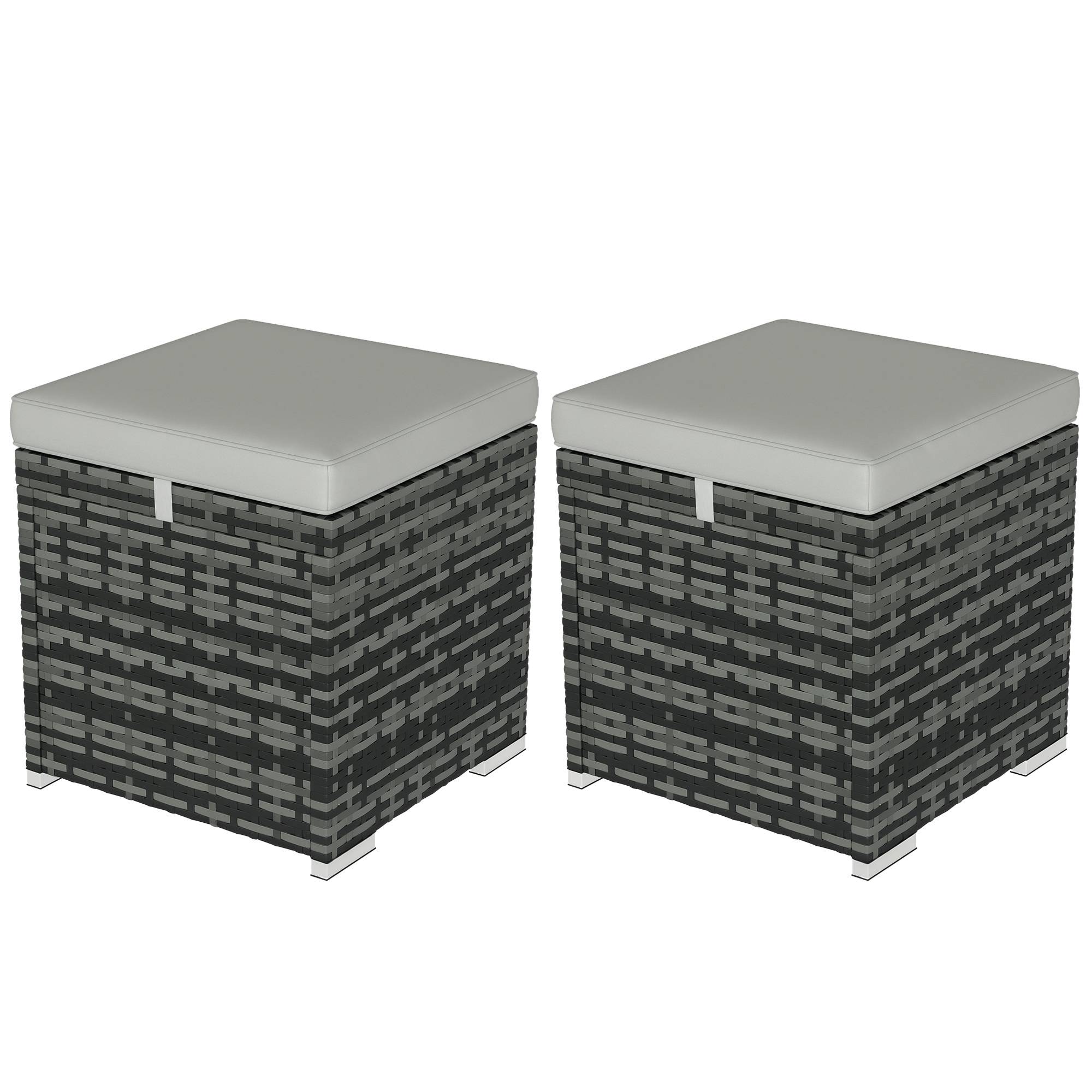 Lot de 2 tabourets de jardin avec rangement rotin PE gris clair 40 x 40 x 41 cm - PANGIVO - Image 1