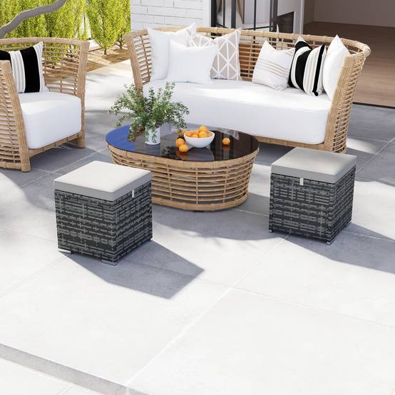 Lot de 2 tabourets de jardin avec rangement rotin PE gris clair 40 x 40 x 41 cm - PANGIVO - Image 3