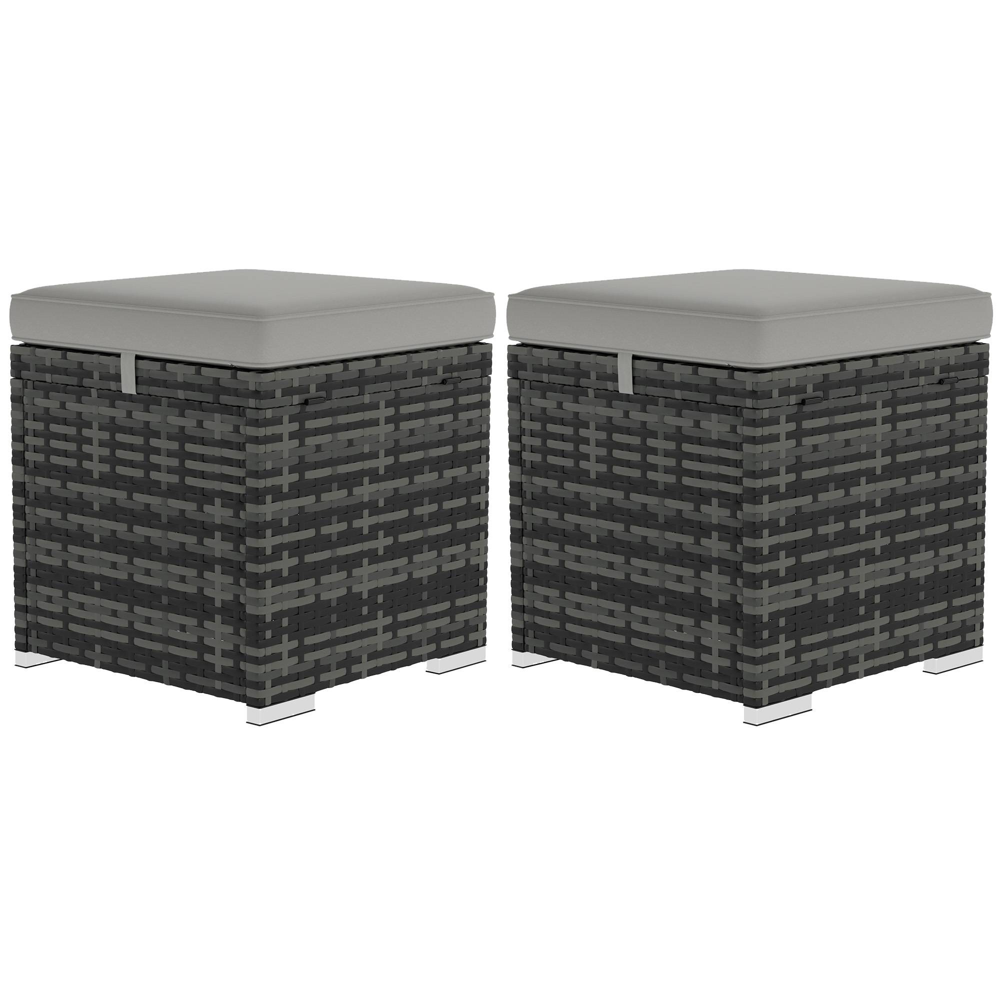 Lot de 2 tabourets de jardin avec rangement rotin PE gris clair 40 x 40 x 41 cm - PANGIVO - Image 2