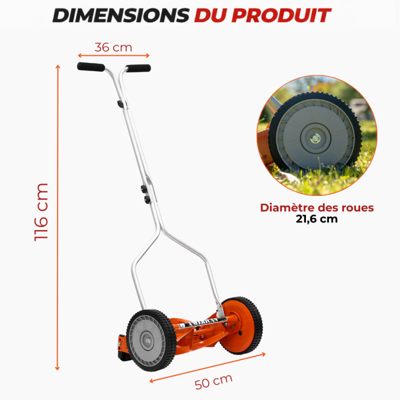 Tondeuse Manuelle Hélicoïdale Gazon 4 Lames 35 cm | Hauteur Réglable 1,27 à 4,45 cm Coupe Précise - VENTEO - Image 3
