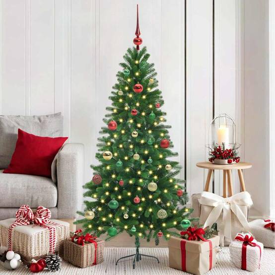 Sapin de Noël | Arbre de Noël avec 150 LED avec support Vert 150 cm PE Maison Chic - Image 2