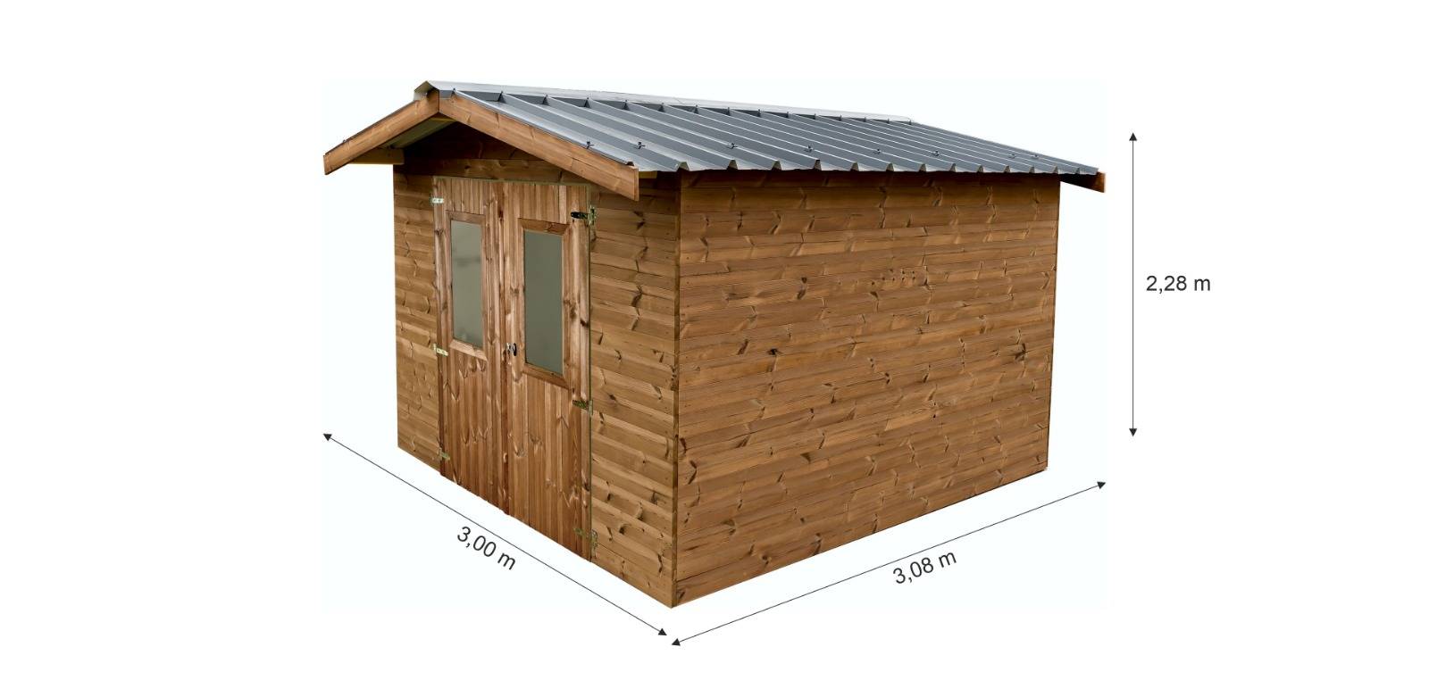 Habrita - Abri madriers bois massif traite très haute temperature 26 mm Surface exterieure 9,24 m2 Toit double pente bac acier Fabrique en France - Image 3