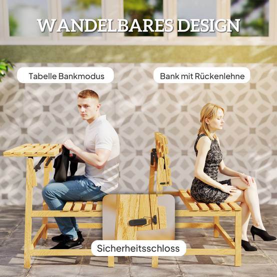 Banc de jardin 2 places en bois, résistant aux intempéries et aux UV, avec dossiers convertibles, 110 x 61 x 89 cm, teck - Image 6