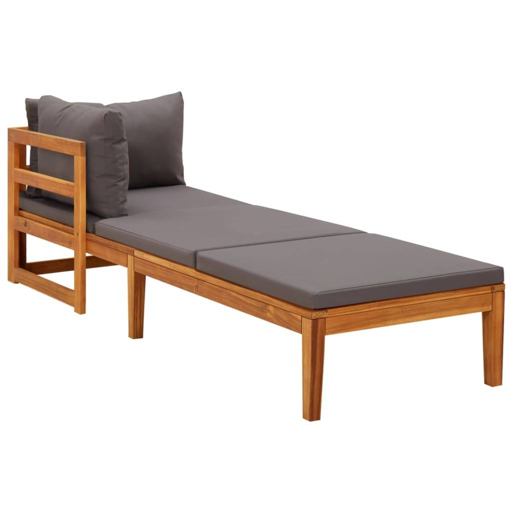 Maison Chic - Chaises longues - Bain de soleil - Transat coussins gris foncé lot de 2 Bois acacia solide HL323 - Image 3