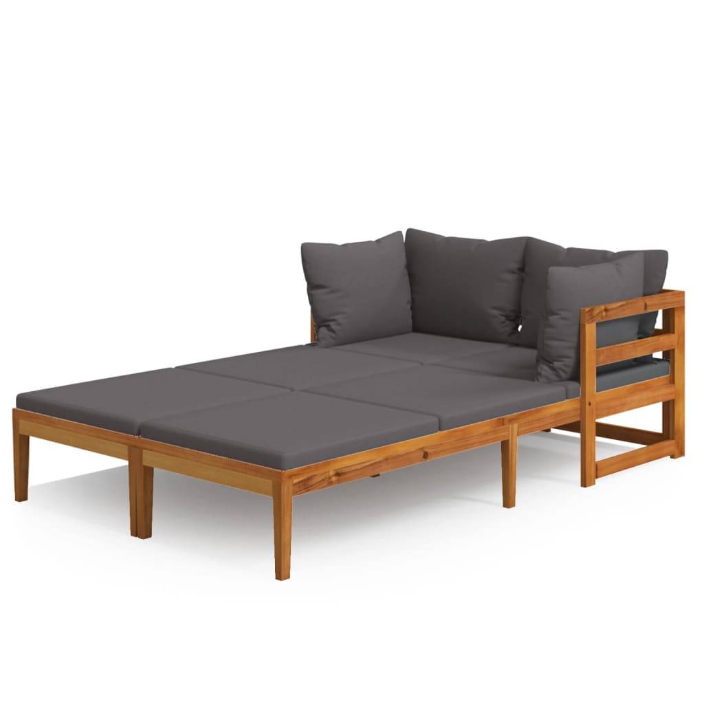 Maison Chic - Chaises longues - Bain de soleil - Transat coussins gris foncé lot de 2 Bois acacia solide HL323 - Image 1