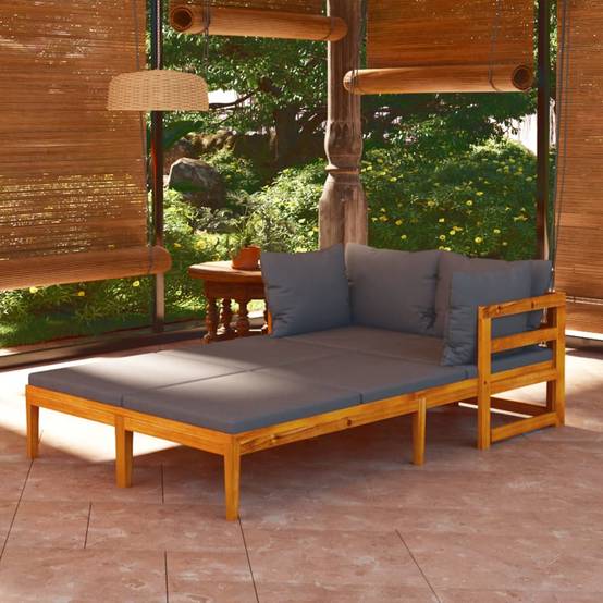 Maison Chic - Chaises longues - Bain de soleil - Transat coussins gris foncé lot de 2 Bois acacia solide HL323 - Image 2