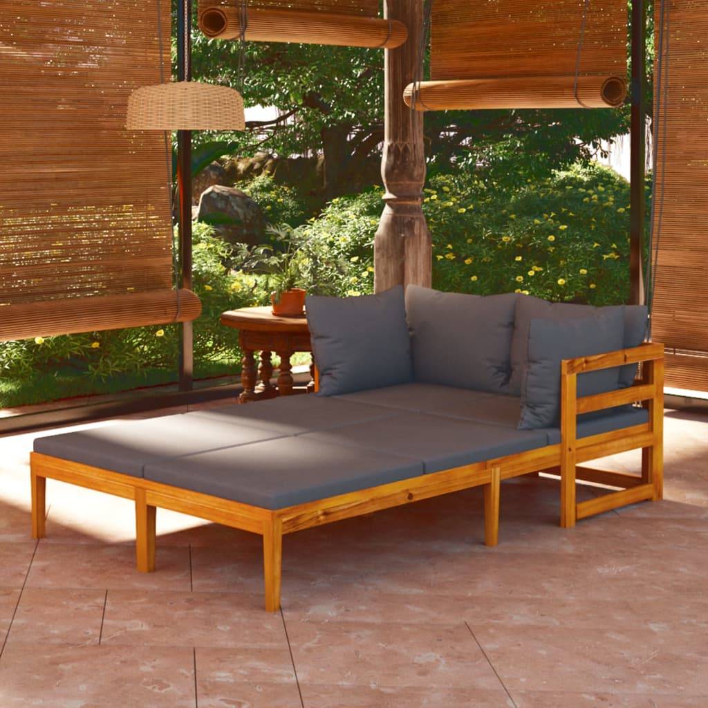 Maison Chic - Chaises longues - Bain de soleil - Transat coussins gris foncé lot de 2 Bois acacia solide HL323 - Image 2