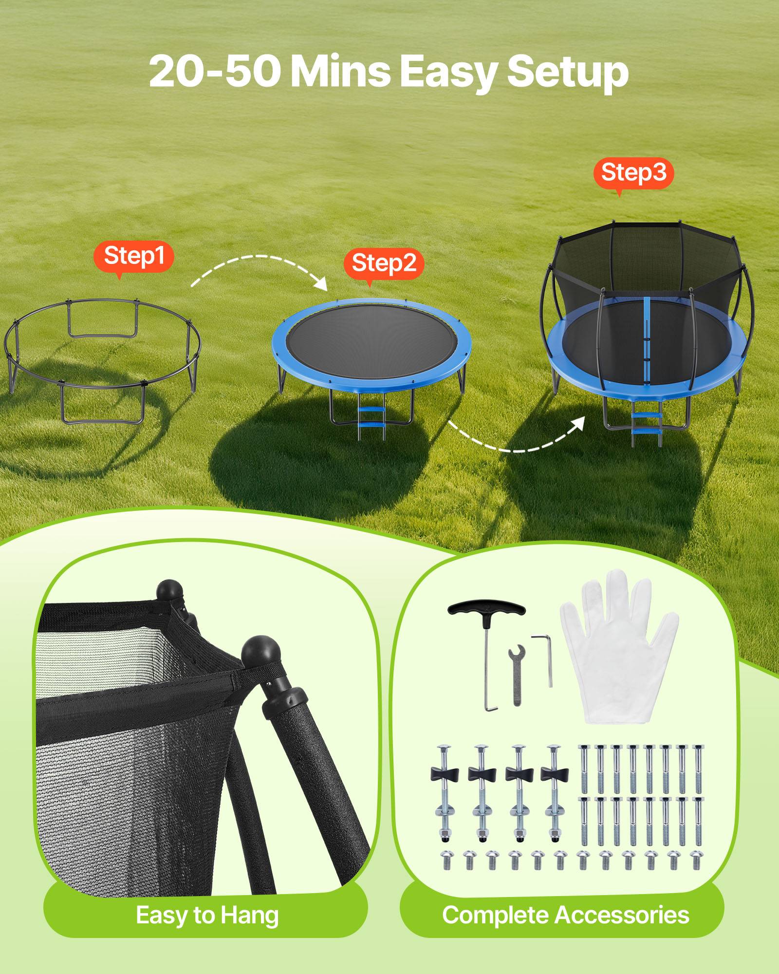 Vevor - Trampoline jardin VEVOR 366 cm - 72 ressorts, filet 360° sécurisé, capacité 181 kg, structure acier anti-corrosion. - Image 5