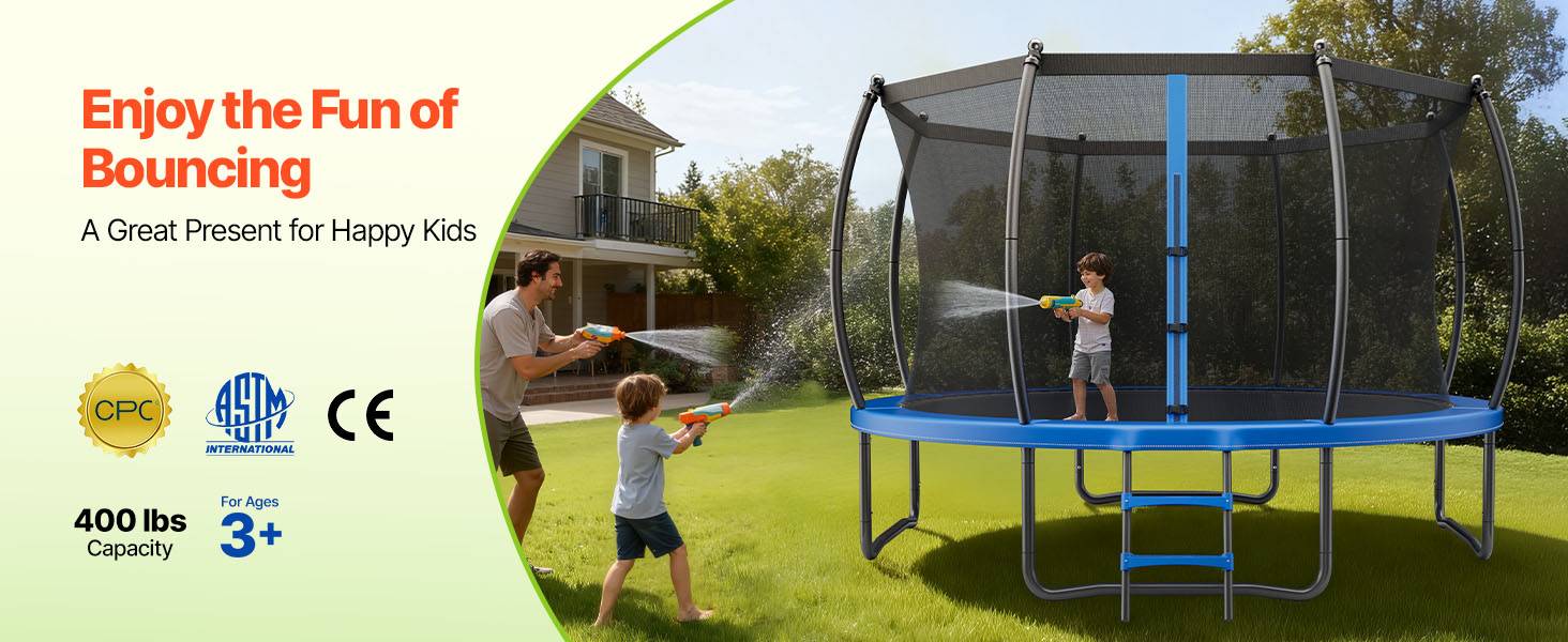 Vevor - Trampoline jardin VEVOR 366 cm - 72 ressorts, filet 360° sécurisé, capacité 181 kg, structure acier anti-corrosion. - Image 9