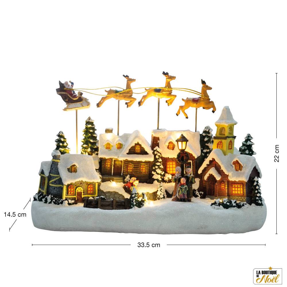 Village de Noël avec traîneau volant animé à piles et lumineux - LA BOUTIQUE - Image 3