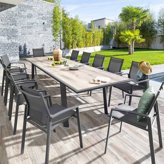 Hesperide - Table de jardin extensible "Pavane" graphite & pécan 12 places en aluminium traité époxy Hespéride - Image 1