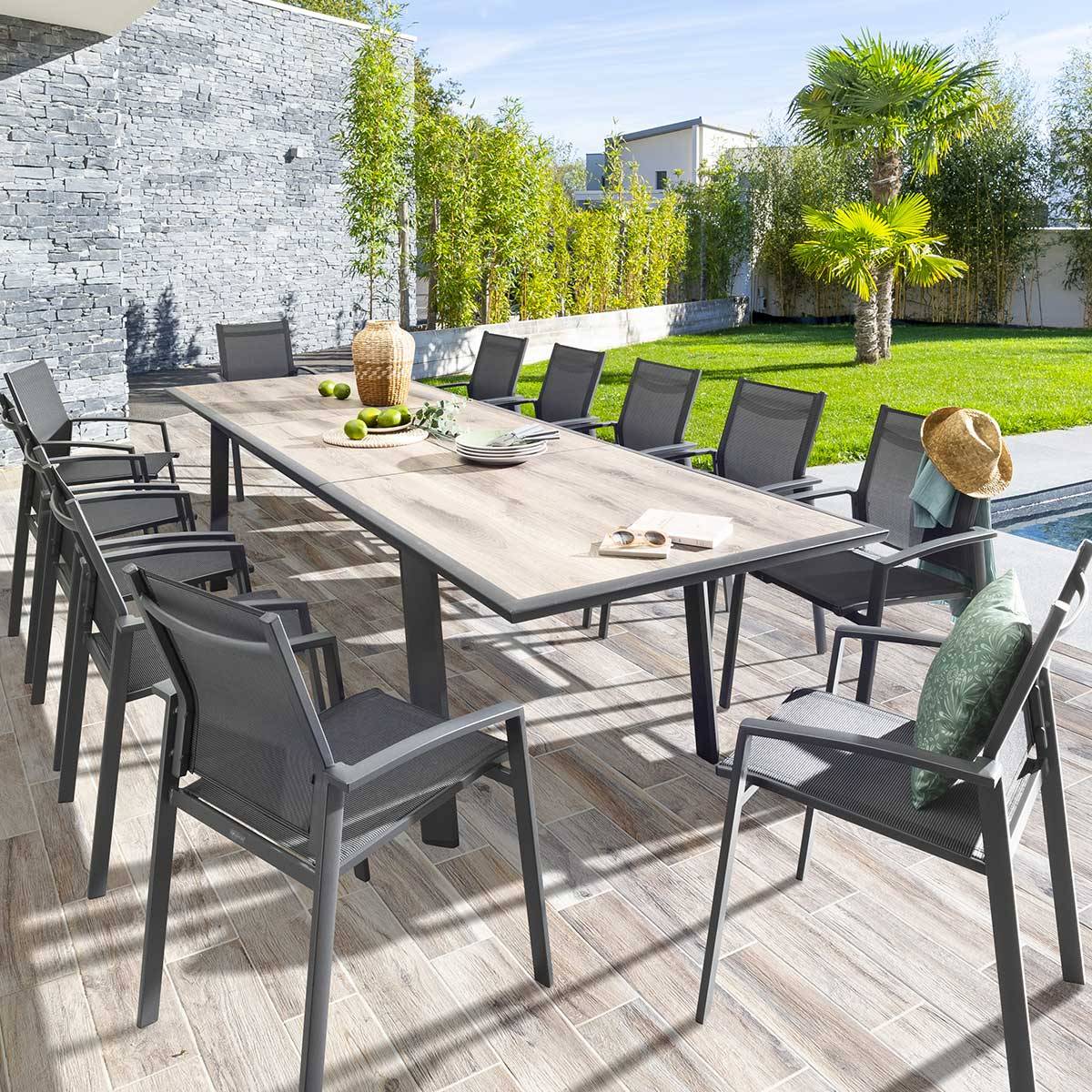 Hesperide - Table de jardin extensible "Pavane" graphite & pécan 12 places en aluminium traité époxy Hespéride - Image 1