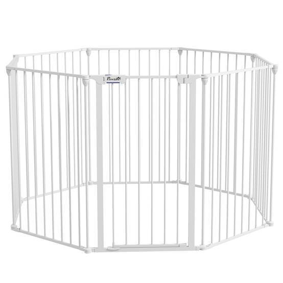 Parc pour animaux de compagnie à 8 panneaux, 64 x 90 cm, avec double verrouillage, verrouillage auxiliaire et forme personnalisable, blanc - Image 1