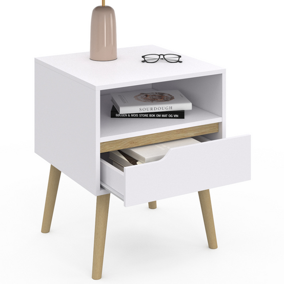 Lot de 2 tables de chevet HELSINKI scandinaves 1 tiroir avec niche blanc - Image 4