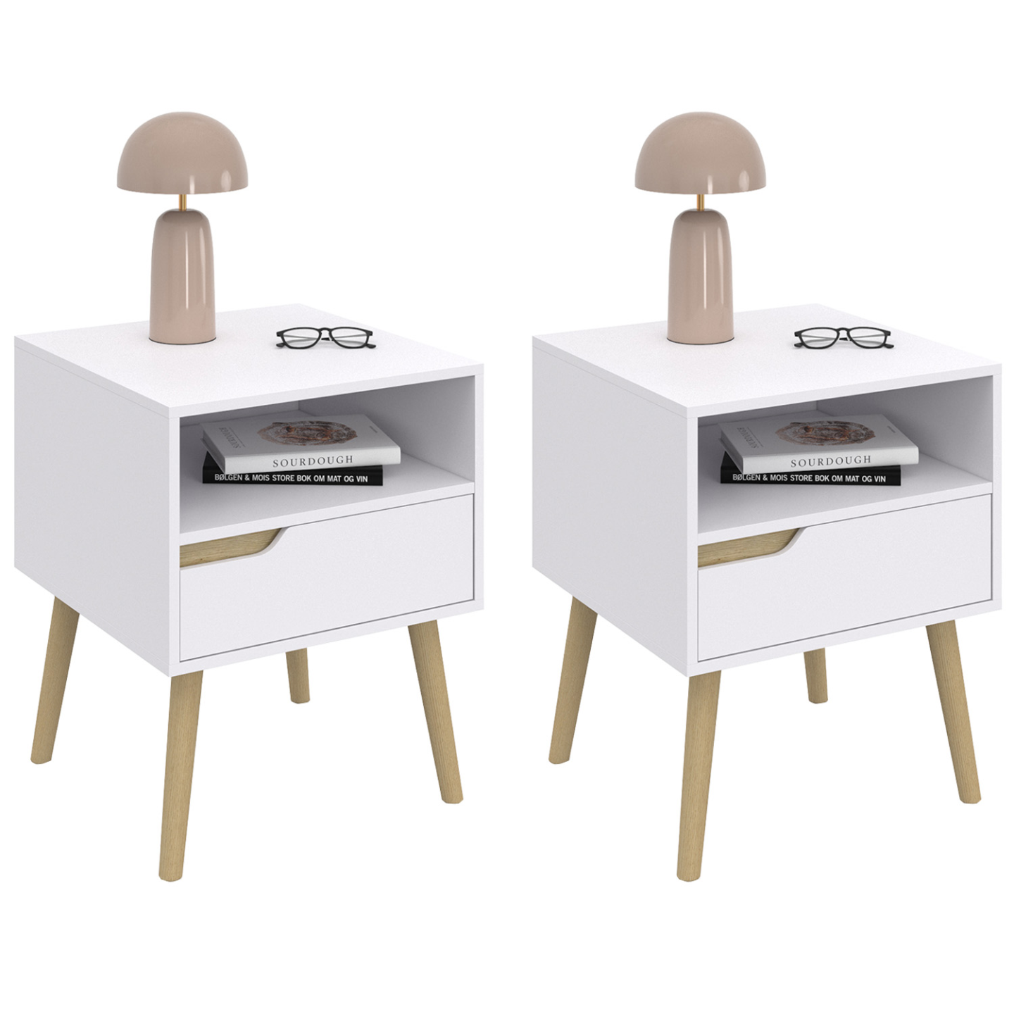 Lot de 2 tables de chevet HELSINKI scandinaves 1 tiroir avec niche blanc - Image 2