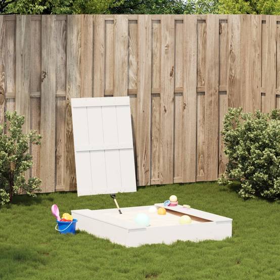 Bac à sable - Maison de jeu pour enfants avec couvercle blanc bois massif de pin - Image 3