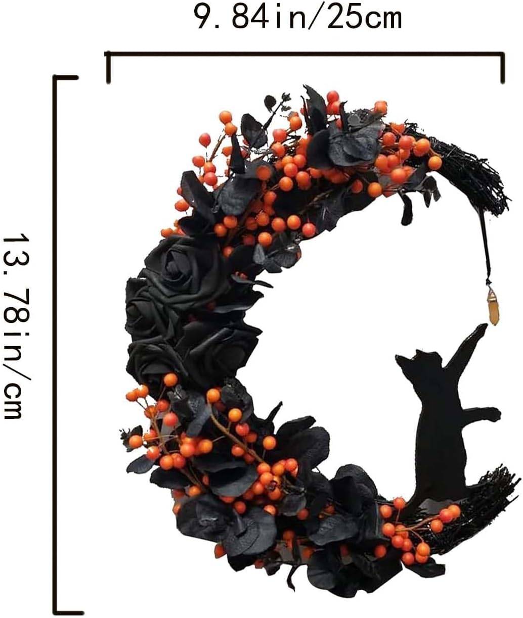 Couronne Halloween Chat Noir - Décoration Porte 35 cm - Élégante et Effrayante - Living123 - Image 5