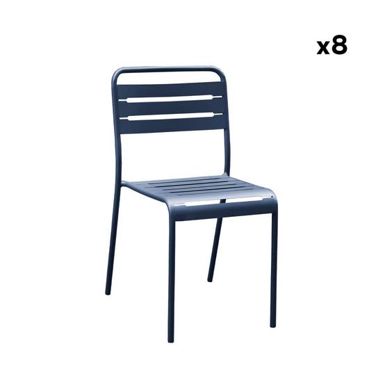 sweeek - Table de jardin métal + 8 assises bleu marine traitement antirouille. lattes et bords arrondis | sweeek - Image 6