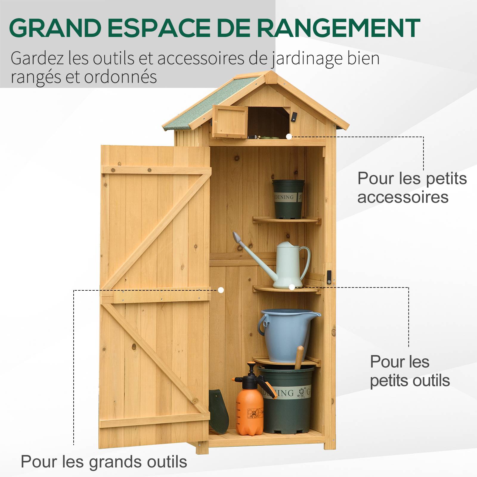 Armoire de jardin bois extérieur 3 étagères double porte 77x54x179cm jaune - ComfortXL Outdoor Living - Image 6