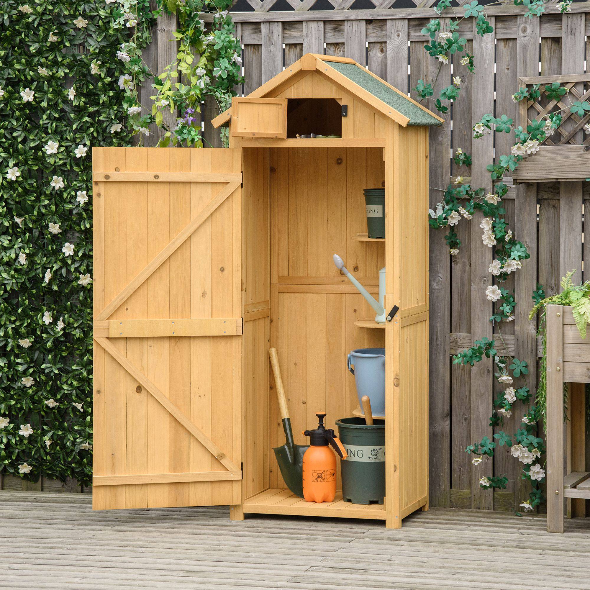 Armoire de jardin bois extérieur 3 étagères double porte 77x54x179cm jaune - ComfortXL Outdoor Living - Image 9