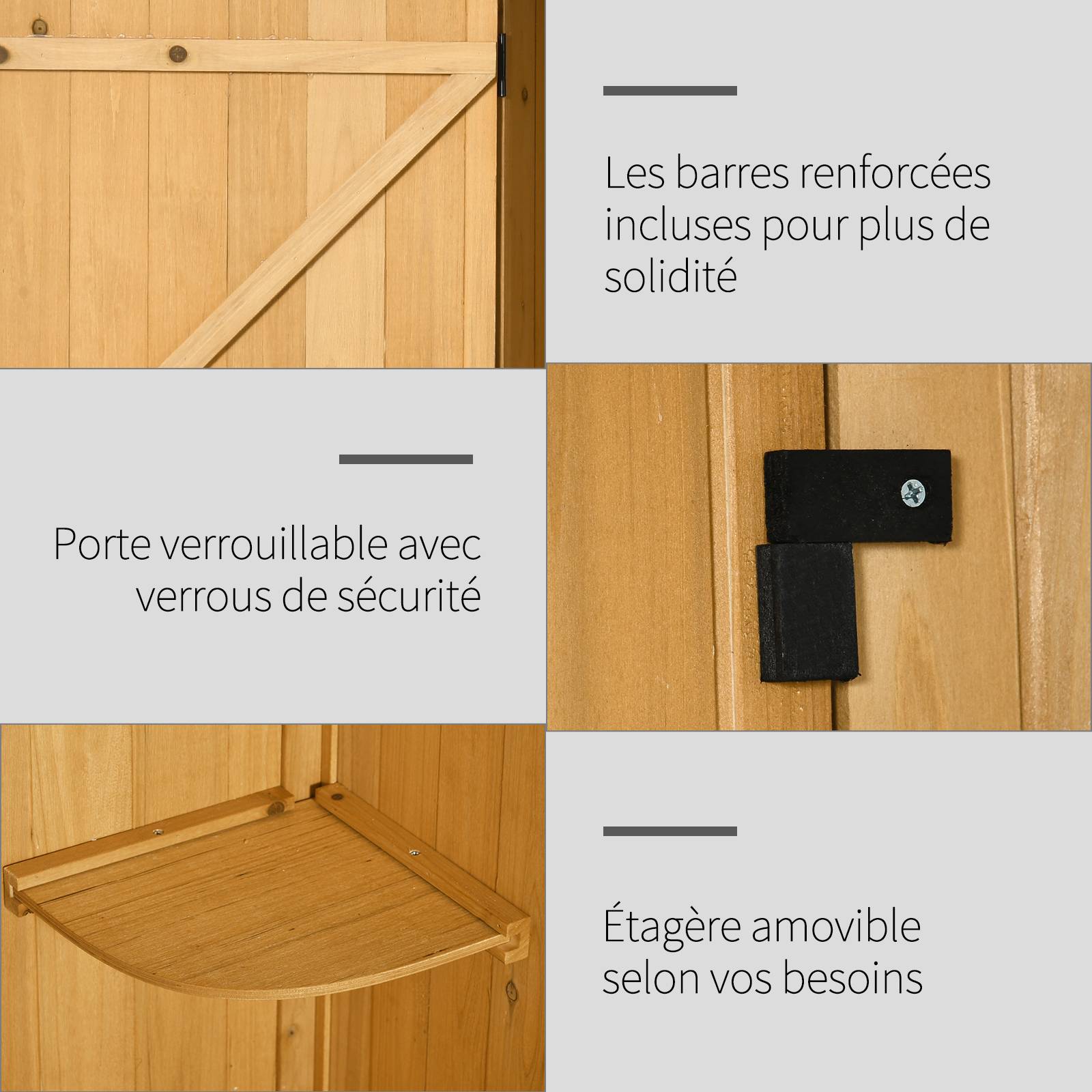 Armoire de jardin bois extérieur 3 étagères double porte 77x54x179cm jaune - ComfortXL Outdoor Living - Image 8