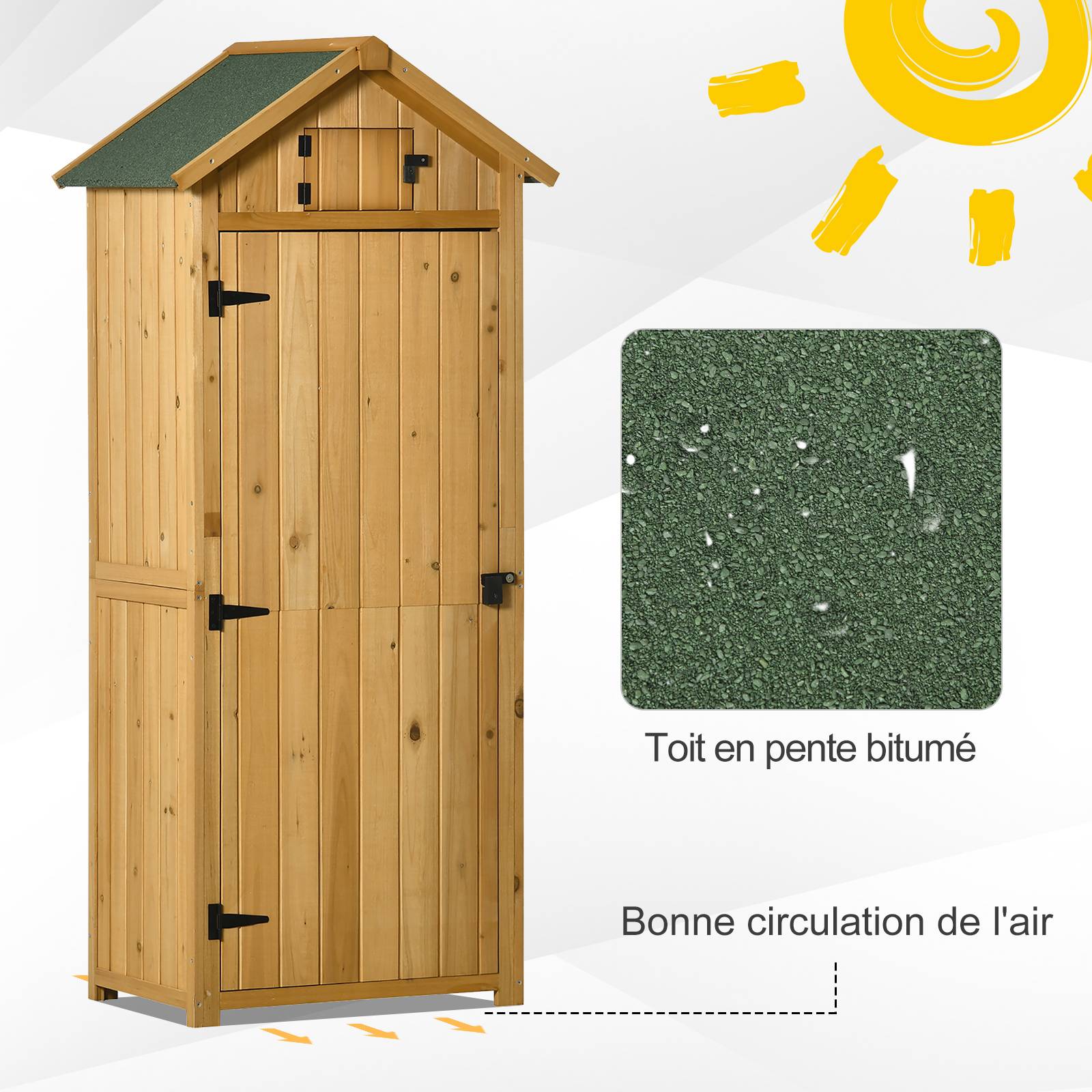 Armoire de jardin bois extérieur 3 étagères double porte 77x54x179cm jaune - ComfortXL Outdoor Living - Image 7
