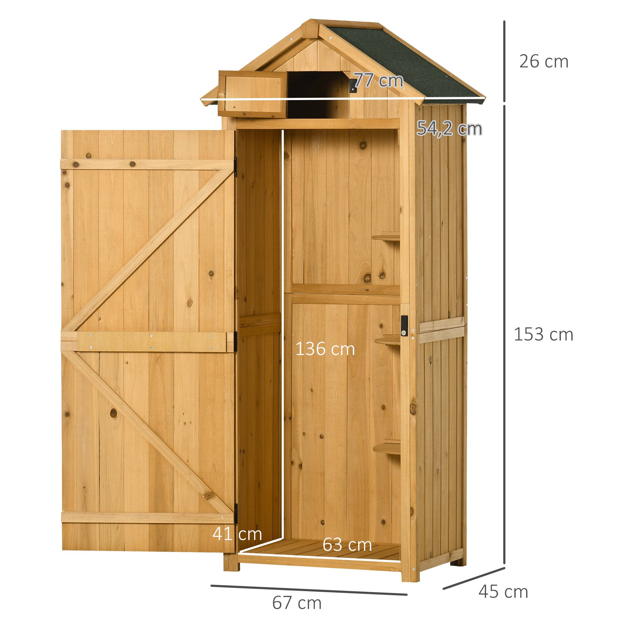 Armoire de jardin bois extérieur 3 étagères double porte 77x54x179cm jaune - ComfortXL Outdoor Living - Image 5