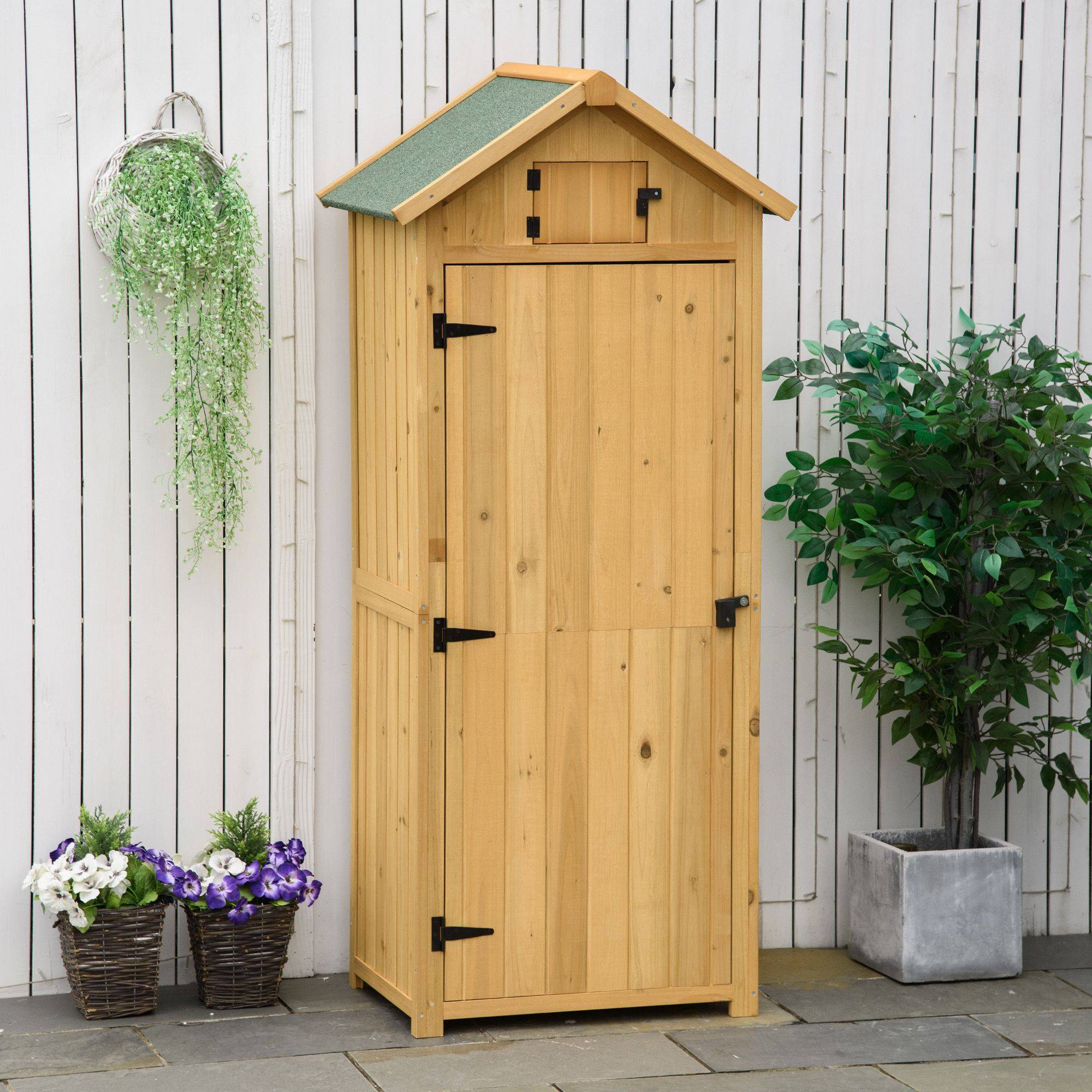 Armoire de jardin bois extérieur 3 étagères double porte 77x54x179cm jaune - ComfortXL Outdoor Living - Image 4